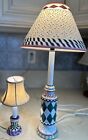Two Whimsical Ceramic Lamps w/Shades, Mackenzie-Childs Style Very Colorful