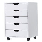 5 Drawers Chest Wood Storage Dresser Cabinet with Wheels for Bedroom Living Room