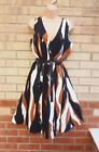 MARKS AND SPENCER BLACK WHITE BROWN PRINTED SKATER TAILORED PROM PARTY DRESS 12