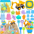 Beach Toys, 21Pcs Sand Toys, Sandbox Toys with 2 in 1 Beach Truck, Collapsible S