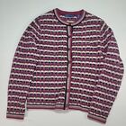 Karen Scott Shirt Pink Striped Cardigan Petite Medium Button Up %100 Lambs Wool