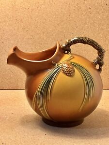 Roseville Art Pottery “ Pine cone “ Brown Ice - Lip Pitcher 1321, In 1940