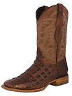 Mens Brown Alligator Western Cowboy Boots Print Leather Back Cut Square Toe