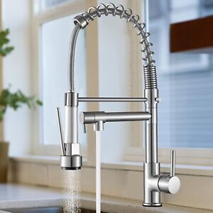 Brushed Nickel Kitchen Sink Faucet w/ Pull Down Sprayer Single Handle Mixer Tap