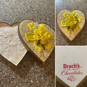 Beautiful Vintage Yellow Flowered Valentine Heart Shaped Brach’s Candy Box