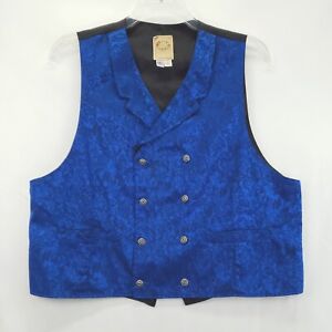 Wah Maker Frontier Vest Waistcoat Mens XL Blue Floral 100% Silk Double Breasted