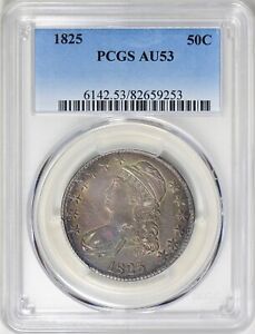 1825 ~ Capped Bust Half Dollar ~ PCGS ~ AU 53 ~ Beautiful COLOR toning ~ $998.88