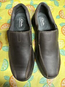 Clarks Cotrell Step Shoes Men US 10 Brown Oily Leather Comfort Slip On Casual