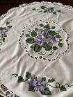 Vintage TABLECLOTH Printed Pansies w/Batten Lace Trims and Inserts 36” Round