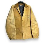Vintage 70s Carhartt Canvas Barn Chore Coat Size XL Thrashed Blanket Lined