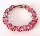 Vintage Gold-tone Bracelet w/ Prong-Set Pink Rhinestones 7.5