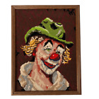 New ListingVintage Clown Smiling Cross Stitch Completed Framed 18” X 13 3/4” Finished Art