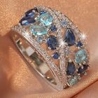 Elegant 925 Sterling Silver Blue White Topaz Wedding Engagement Ring Size 8