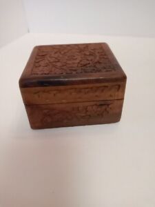 New ListingHand Carved Wooden Hinged Trinkets Box 4x4x2