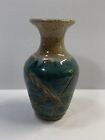 Art Pottery vase Teal Blue Brown Speckled Small Vase signed 5”