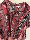 Dress Bar, Woman’s Button Up Blouse, Red With A Paisley Design Size 1X