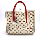 Christian Louboutin Handbag Tote Purse Studs Leather White Red Medium Authentic