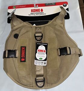 🔥KONG Tactical Dog Vest Harness Tan/Khaki Size Large with Carry Pouches - New!