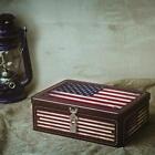 Retro American Flag Tin Storage Box with Padlock,Decorative Metal Organizer Case