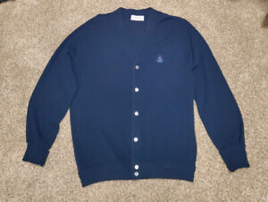 IZOD Men's L Sweater Solid Blue Embroidered Logo Knit Button Cardigan Vintage