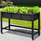 Raised Garden Bed Mobile Wooden Planter Box with Bed Liner & Lockable Wheels