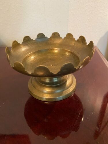 Vintage Small Brass Trinket Bowl Round Scalloped Made India 4.5