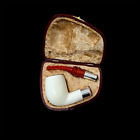 Block Meerschaum Pipe 925 silver unsmoked smoking tobacco pipe w case MD-329