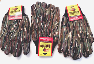 Buffalo Camo Jersey Work Gloves Red Lined. 55% Ramie & 45% Cotton. 3 Pair Pack.