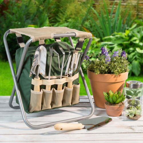inch All-In-One Garden Tool Set, Stool, and Carry Bag