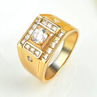Gold Plated Fashion Ring for Men Square Shape Cubic Zirconia Jewelry