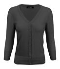 YEMAK Women's 3/4 Sleeve V-Neck Button-Down Sweater Cardigan CO078PL (1X-3X)