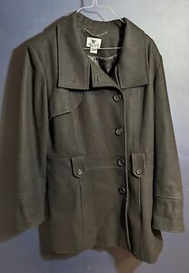 WORTHINGTON Trench Coat, Large, Black, Button Collar Wool Blend, Mid Length