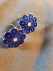 Vintage David Andersen Norway Sterling Silver Blue Enamel Flower Clip Earrings