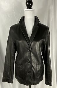 Wilsons Maxima Black Leather Blazer Jacket Size Large