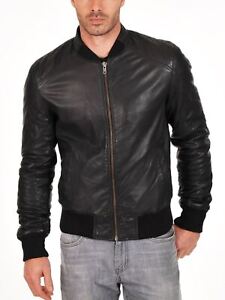 New Leather Jacket Mens Biker Motorcycle Real Leather Coat Slim Fit Black #728