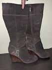 LOFT Tall Knee High Brown Suede Boots Wedge Heel- Size 8