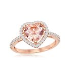 Sterling Silver Heart Morganite CZ Ring, Size 8