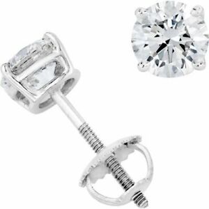 Solitaire Stud Earrings Round Cut 10K White Gold For Men & Womens