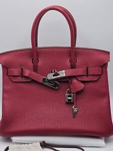 HERMES Rouge H Clemence BIRKIN 30, Authenticated.