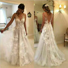 V Neck Beach Wedding Dresses Lace Tulle Boho Sheer Backless Bridal Gowns Custom
