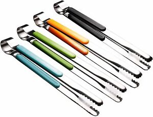 4x Stainless Steel Kitchen Tongs Food Serving Grill Multi Purpose Cooking Tongs