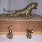 Vintage Metal Solid Brass Tiger, Cat, Mouse 3 statue lot. $80..OBO