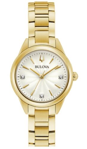 Bulova Sutton Women's Quartz Diamond Accent Markers Gold Watch 28mm 97P150