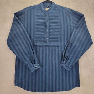 Wah Maker Frontier Wear Pullover Peasant Shirt Banded Collar Blue Tuxedo Medium