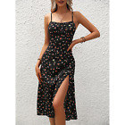 Polka Dot Print Dress Summer Sexy Slit Long Dresses for Women