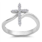 Sterling Silver Woman's Clear CZ Cross Ring Unique 925 Band 15mm New Sizes 3-13