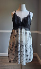 Cacique Black Lace Nightgown Sz 18/20 XL Black & White Floral Satin Bottom
