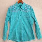 Cowgirl Hardware Womans LS Pearl Snap Shirt Sz.L/Blue/Native Embroidery/Western