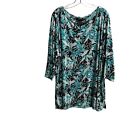 Any Wear By Catherines Women Printed Tunic Shirt Plus Size 3X 3/4 Sleeve Stretch