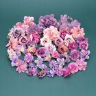 44P Artificial Silk Flower Head Grab Bag Purple For DIY Crafts Flower Wall Decor